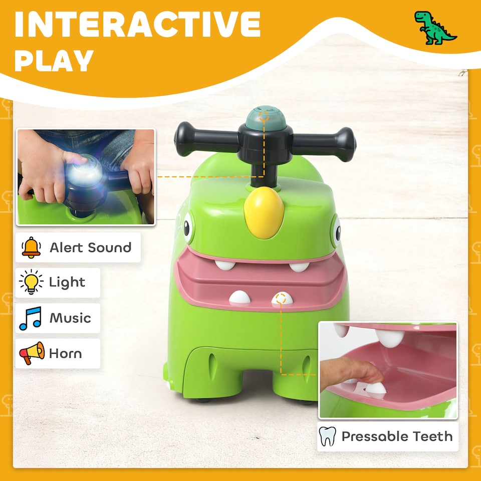 image 1 of AIYAPLAY Kids Ride On Car, Dinosaur Shape Toddler Walker, Green