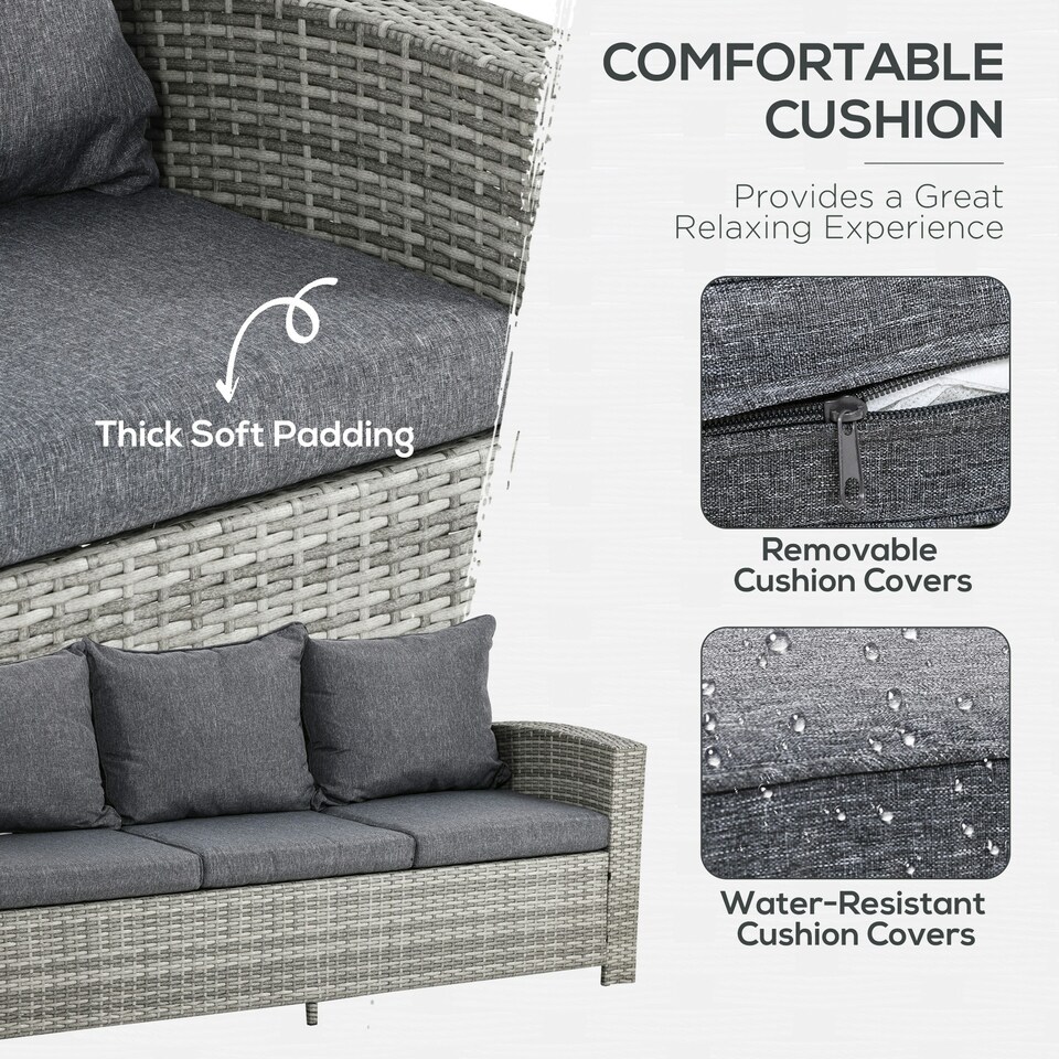 image 1 of Outsunny 6Pcs Rattan Sofa Set Coffee Table Footstool Outdoor w/ Cushion