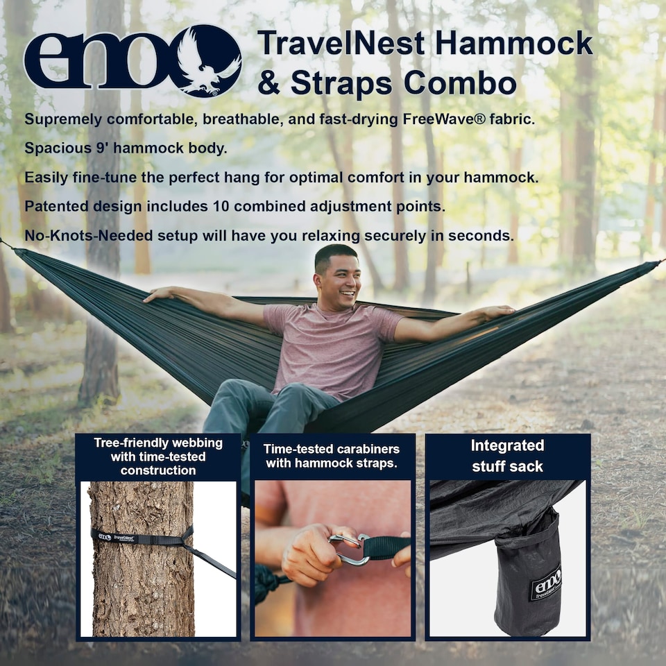 image 1 of TravelNest Hammock with Straps - Compact All-in-One Portable Camping Set | Grey | Grey | One Size | 1