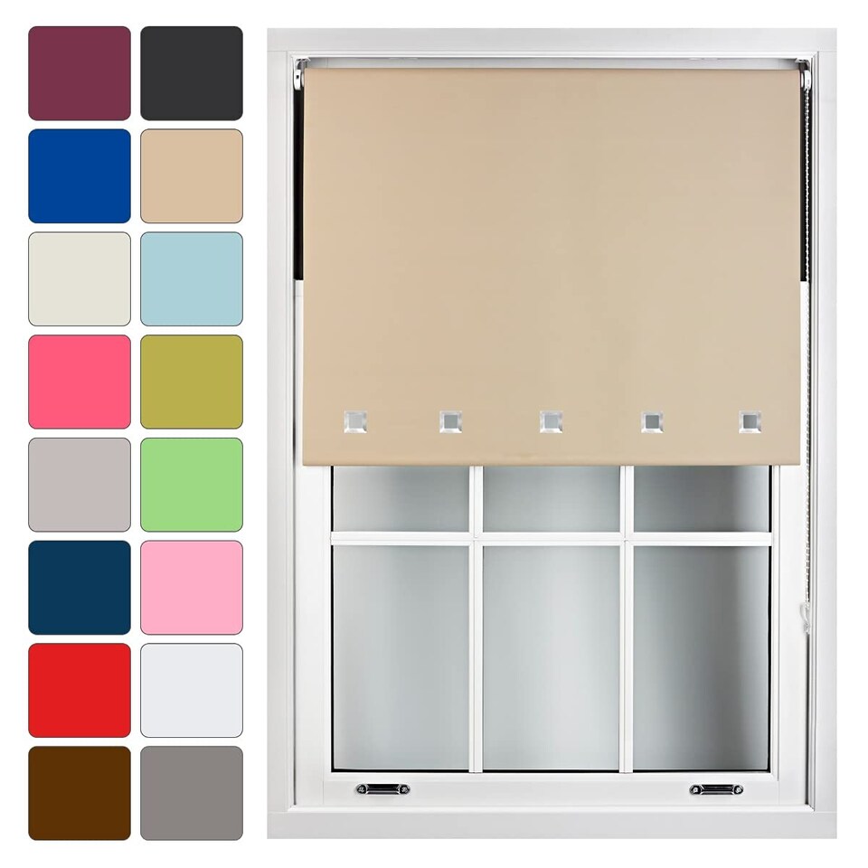 image 1 of FURNISHED Blackout Roller Blinds with Square Eyelets Cut to Size Easy Fit Window Shade | Brown | Cappuccino | (W) 60cm x (L) 165cm