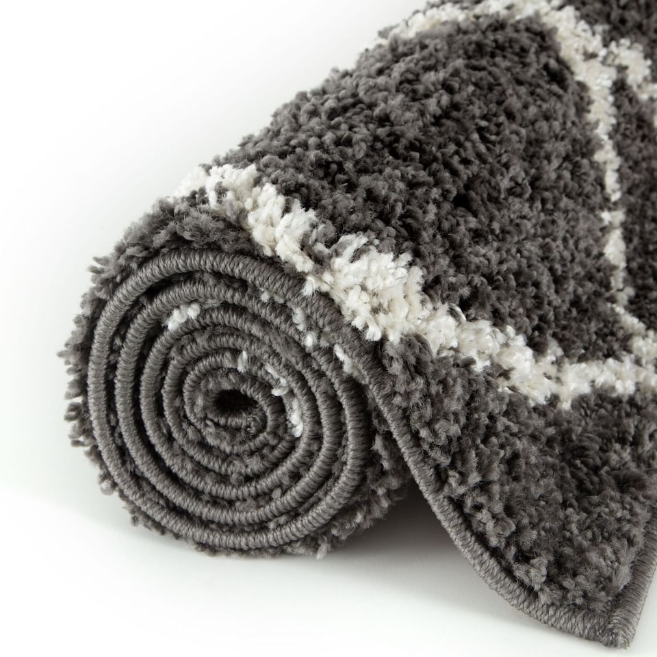 image 1 of The Rugs Moroccan Collection Soft High Pile Shaggy Diamond Floor Rugs and Runners Living Room
