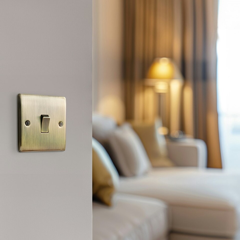 image 1 of BG Nexus Metal 20A Single Wall Light Switch, 2 Way, Antique Brass