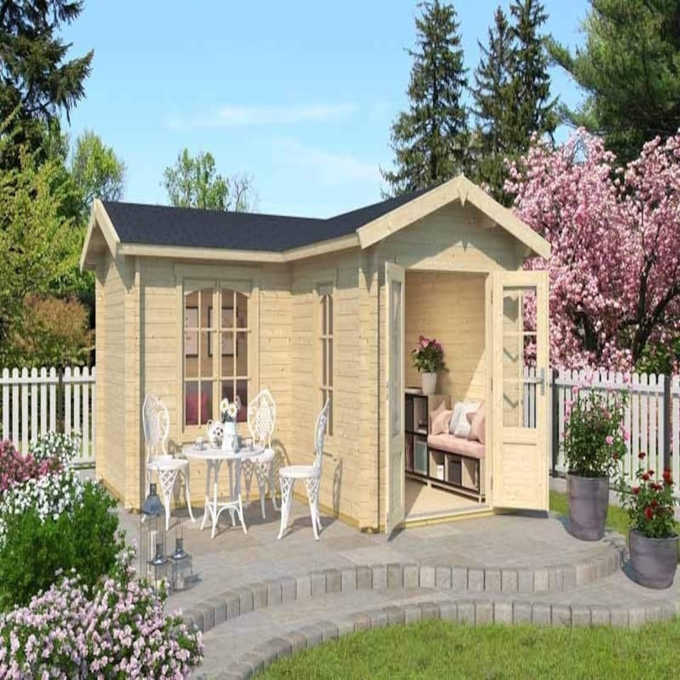 image 1 of Portsmouth-Log Cabin, Wooden Garden Room, Timber Summerhouse, Home Office - L450 x W447.6 x H245.1 cm Brown