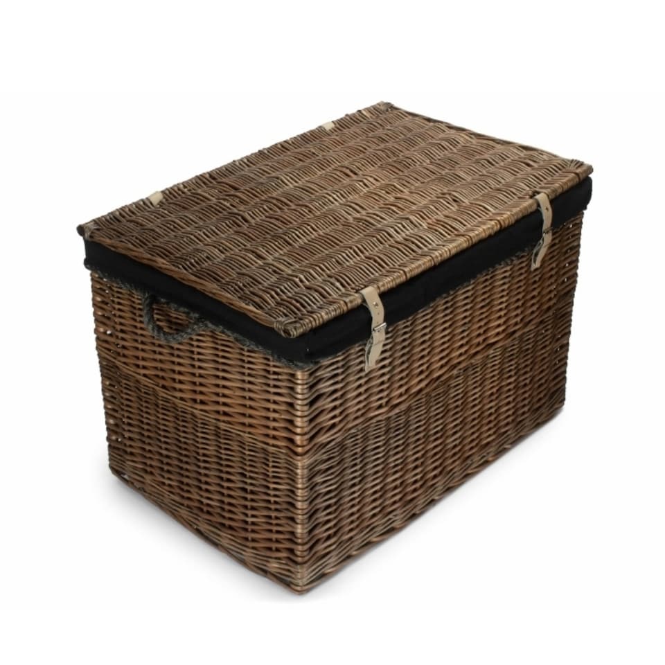 image 1 of Large Antique Wash Storage Wicker Basket with Black Lining | Black | Black