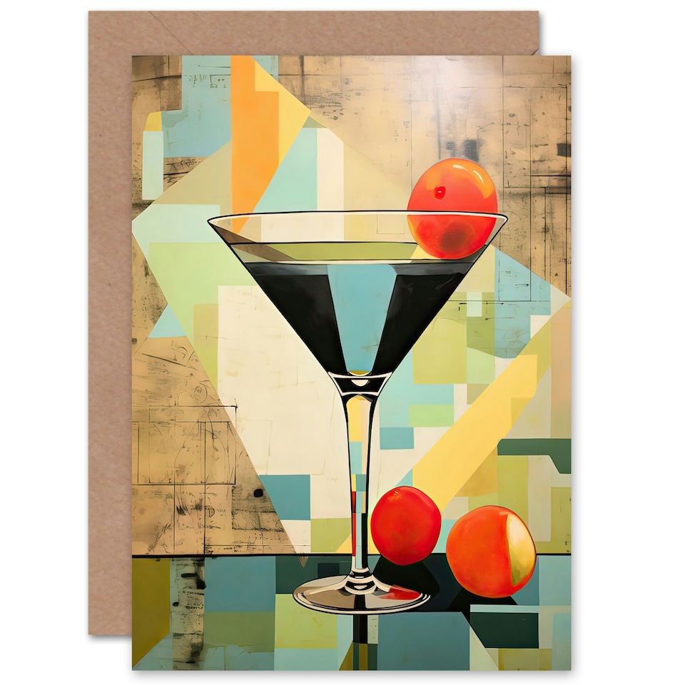image 1 of Martini Cocktail Party Drink Colourful Geometric Greeting Card
