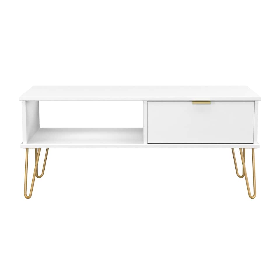 image 1 of Honshu 1 Drawer Coffee Table in White Matt (Ready Assembled) | White | White Matt