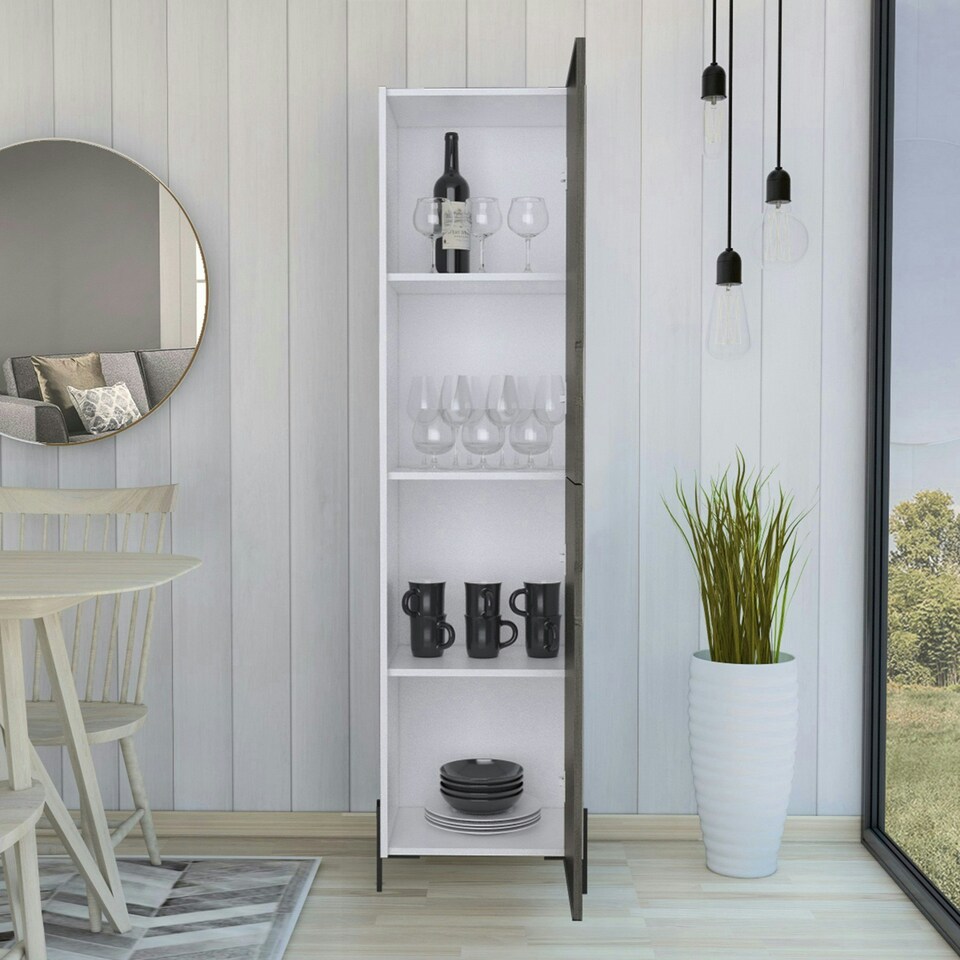 image 1 of Core Products Dallas Tall Storage Cabinet - White & Carbon Grey Oak Effect, H170.0cm x W44.9cm x D35.5cm White