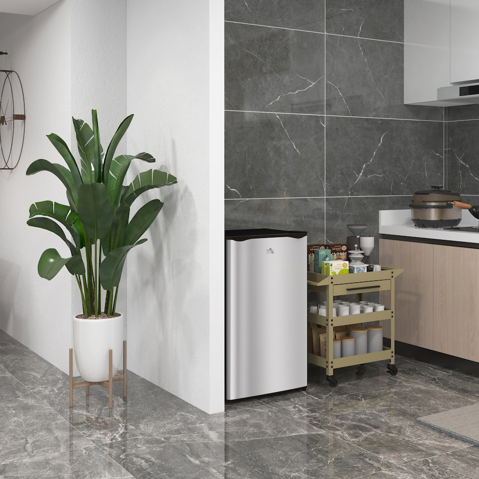 image 1 of HOMCOM Under Counter Fridge, 91L Small Fridge with Chiller Box, Removable Shelf, Reversible Door, Adjustable Legs, Mini Refrigerator,  Silver Tone | Silver