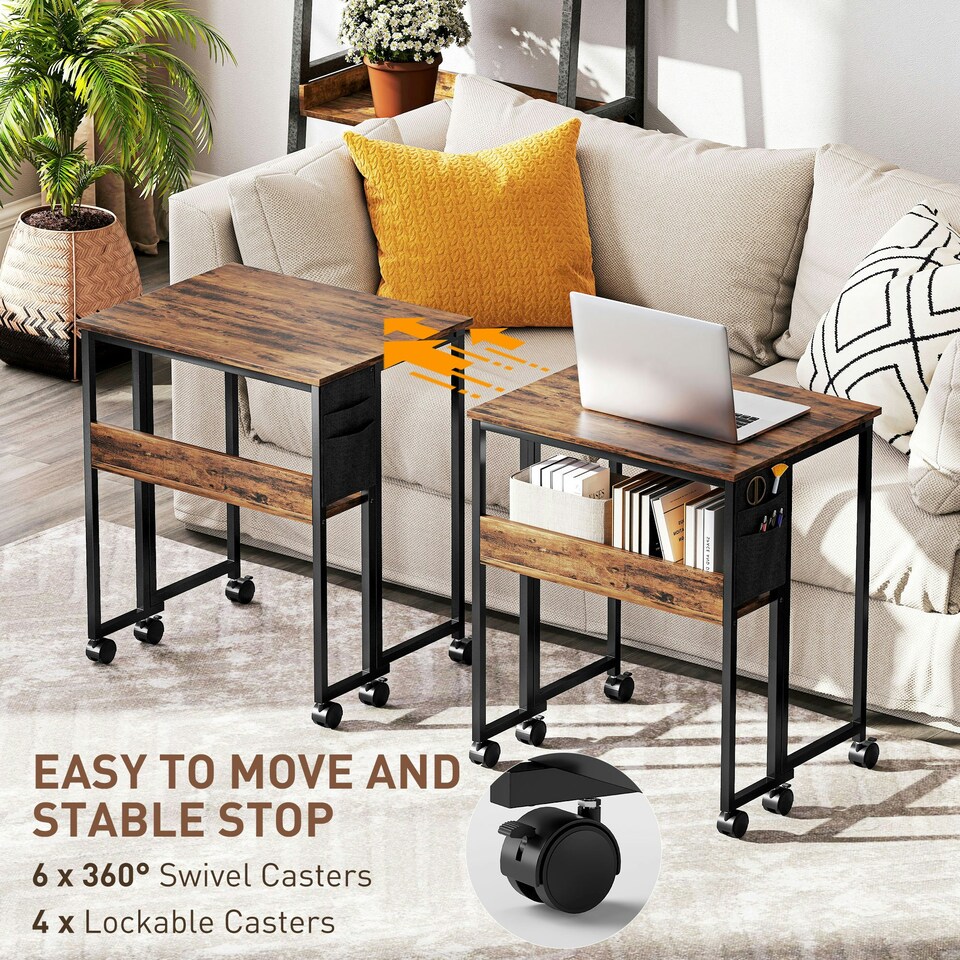 image 1 of HOMCOM 63 cm Foldable Computer Desk on Wheels for Small Spaces Brown
