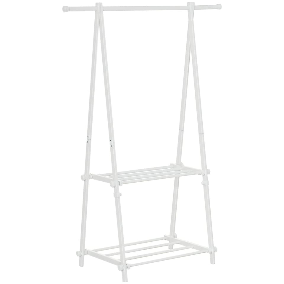 image 1 of HOMCOM 40KG Freestanding Steel Clothes Hanger w/ 2 Shelves Open Wardrobe White