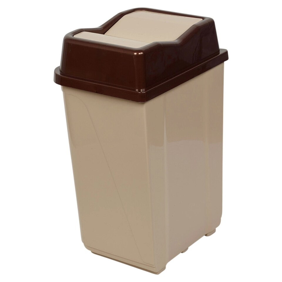 image 1 of Plastic Waste Recycling Bin With Butterfly Lid for Kitchen or Office | Brown | 5L Cappuccino