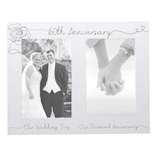 Beautiful Double Picture Frame for 60th Wedding Anniversary - Silver Foil Text Silver | One Size