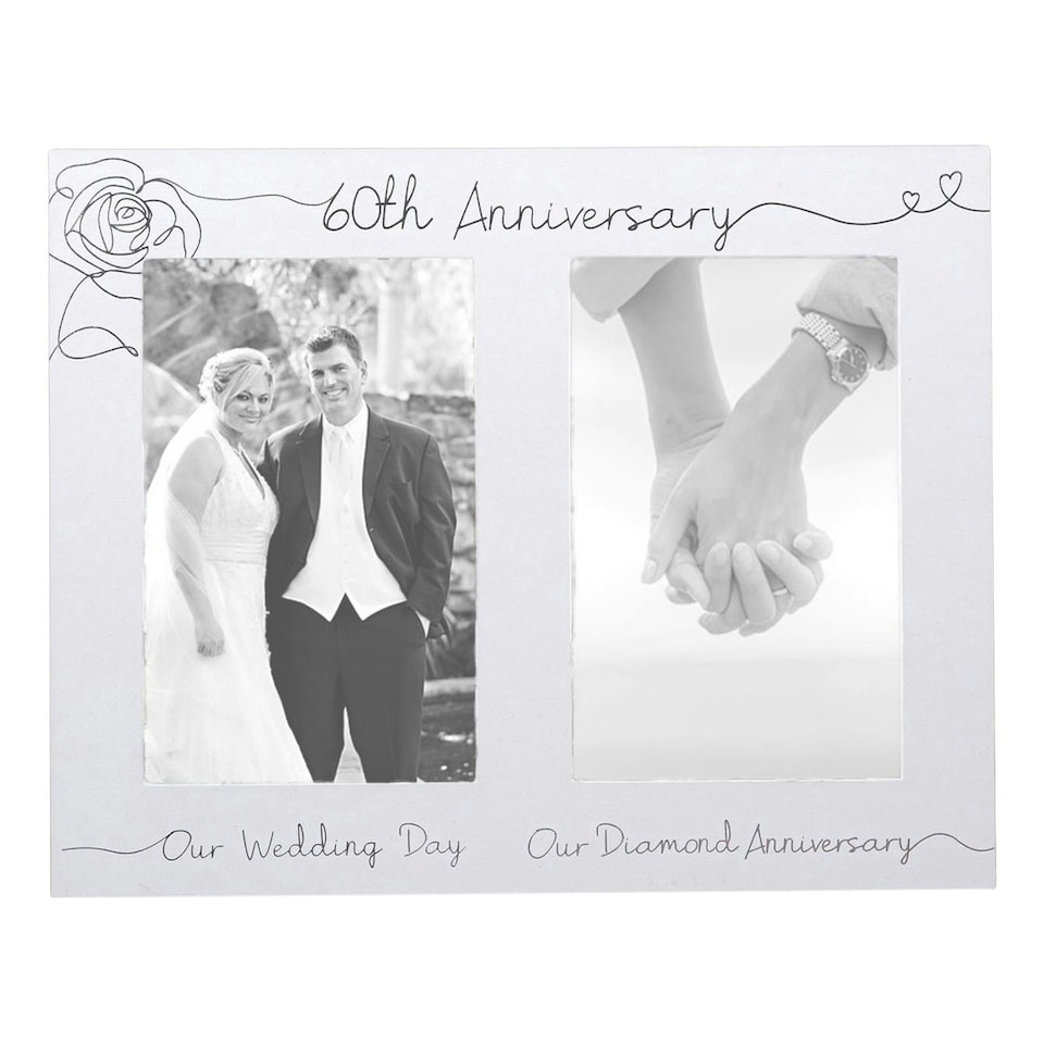 image 1 of Beautiful Double Picture Frame for 60th Wedding Anniversary - Silver Foil Text Silver | One Size