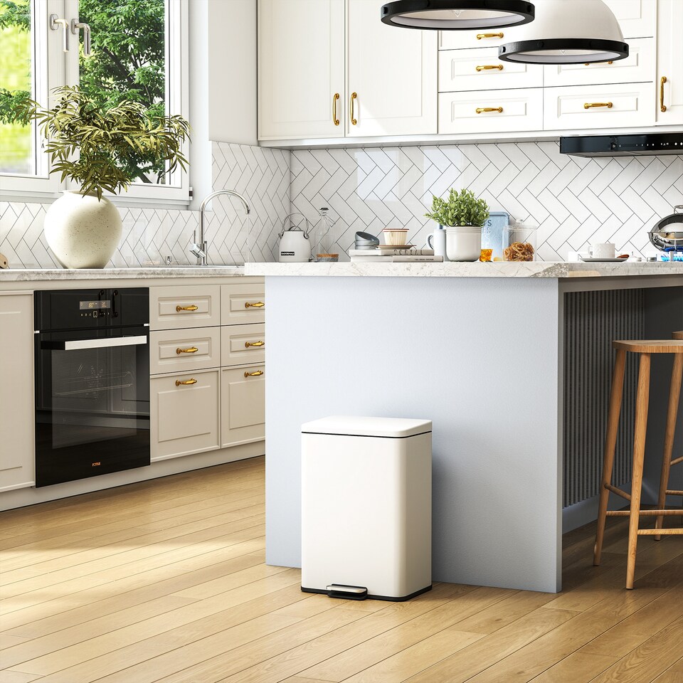 image 1 of HOMCOM Pedal Bin with Soft-Close Lid, 20L Kitchen Bin for Home, Cream | White
