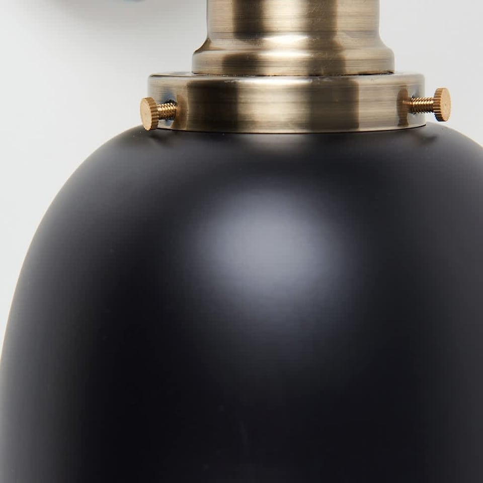 image 1 of ValueLights Antique Brass Adjustable Knuckle Joint Wall Light With Gloss Black Dome Shade