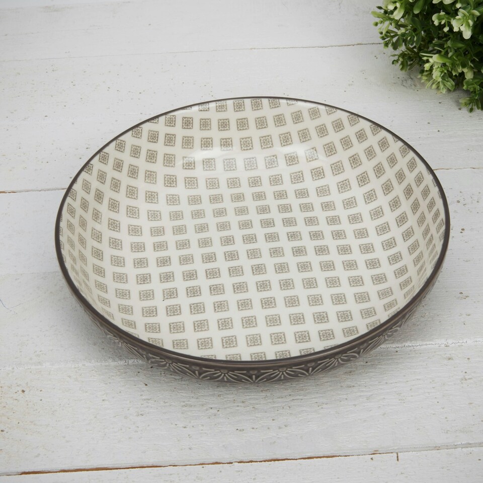 image 1 of Set of 4 Tile Pattern Pasta Bowls Multi | Blue, Grey, Black