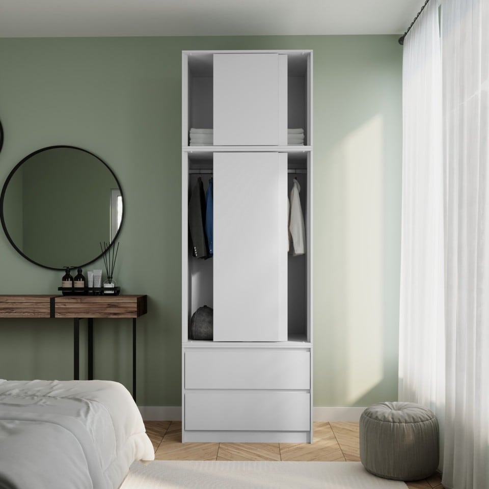 image 1 of 240cm 2 Sliding Doors Wardrobe Bedroom Storage Closet Hanging Rail Cupboard Unit | Multi | White Carcass & White Doors | 1