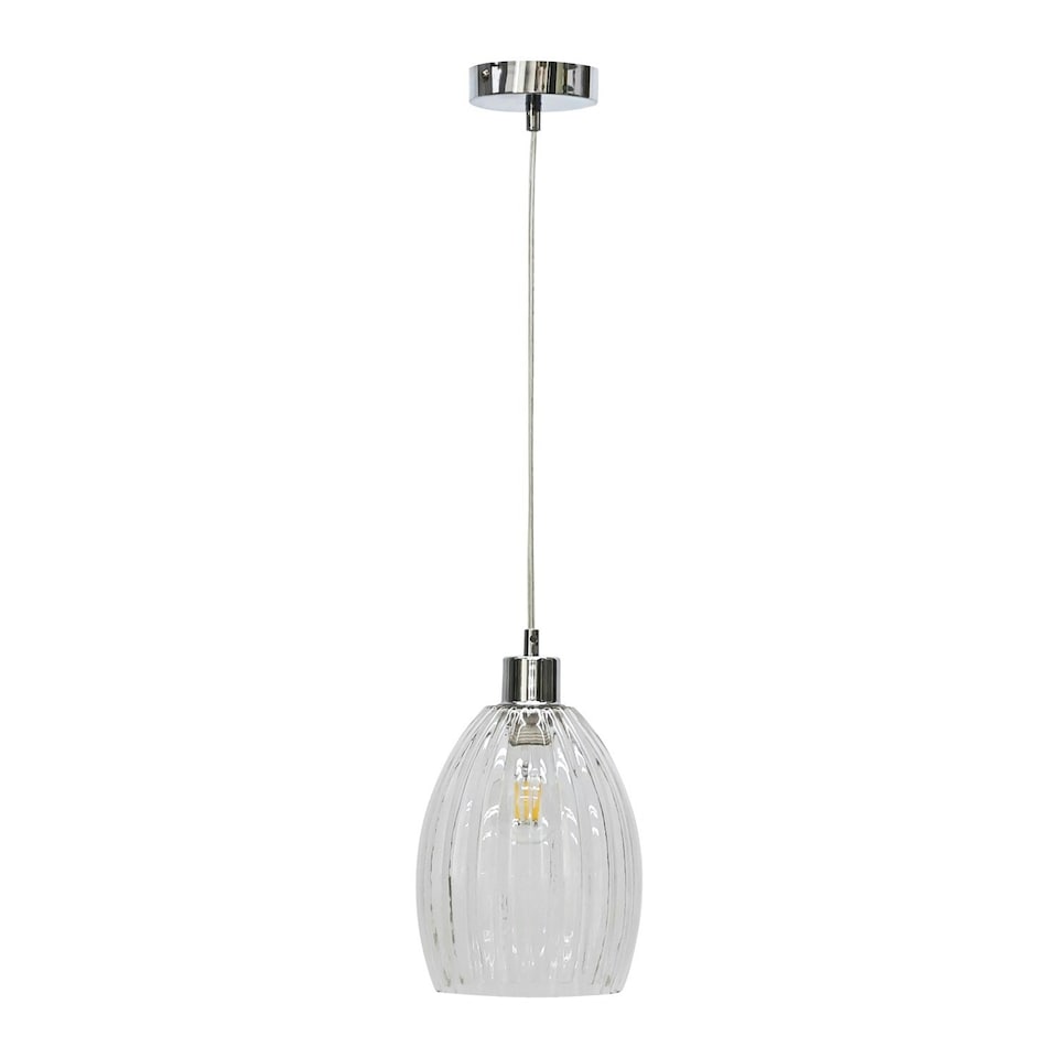 image 1 of First Choice Lighting Set of 2 Birch Clear Fluted Glass with Chrome Pendant Fittings Chrome | Clear