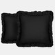 image 1 of OHS 2 x Faux Linen Frill Edged Cushion Covers, 45x45cm - Black