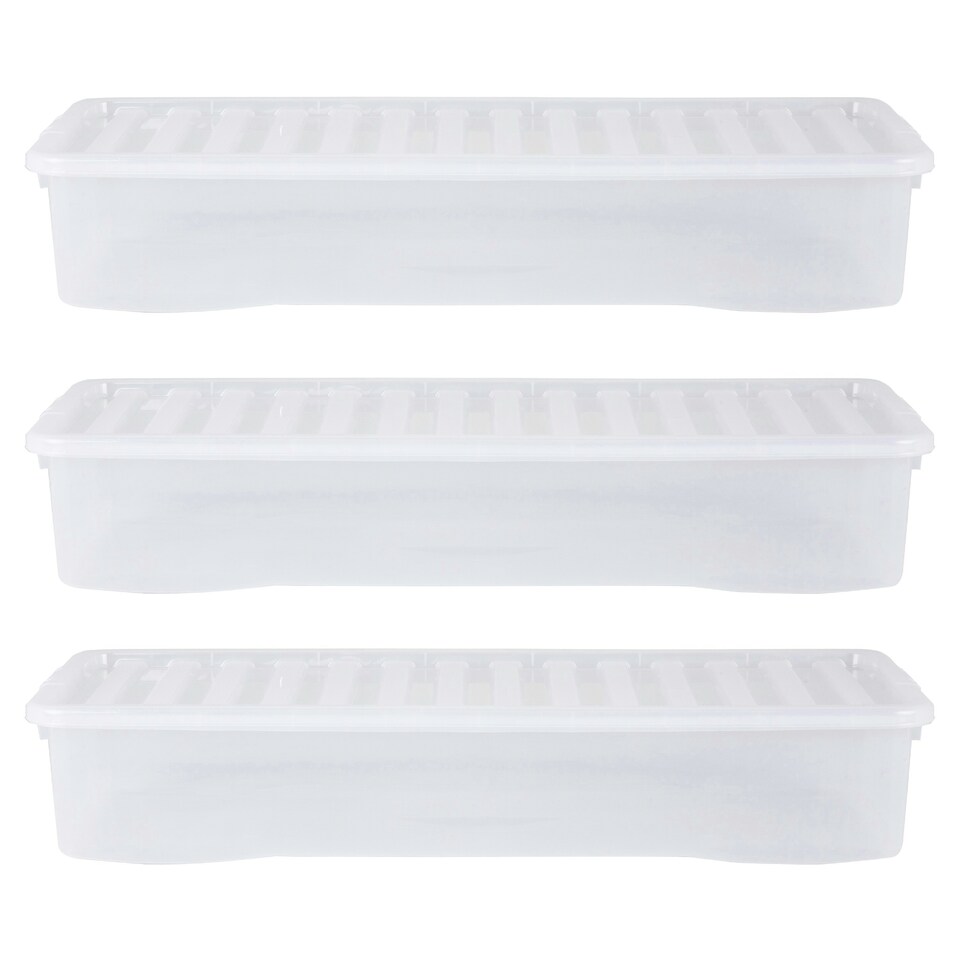 image 1 of Wham Crystal 3 x 55L Stackable Plastic Storage Boxes with Lids Clear Clear