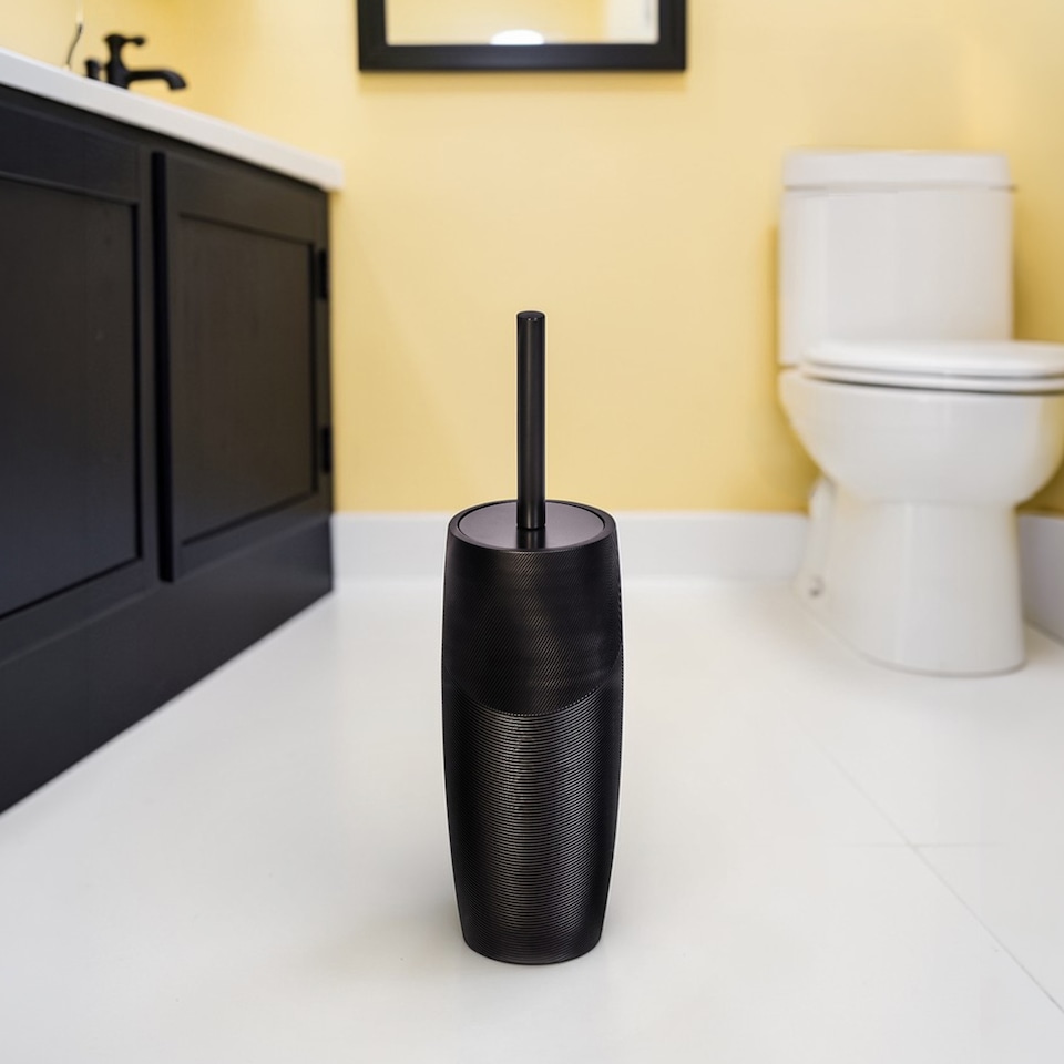 image 1 of Ripple Black Textured 4 Piece Bathroom Accessory Set | Black | Black | 1