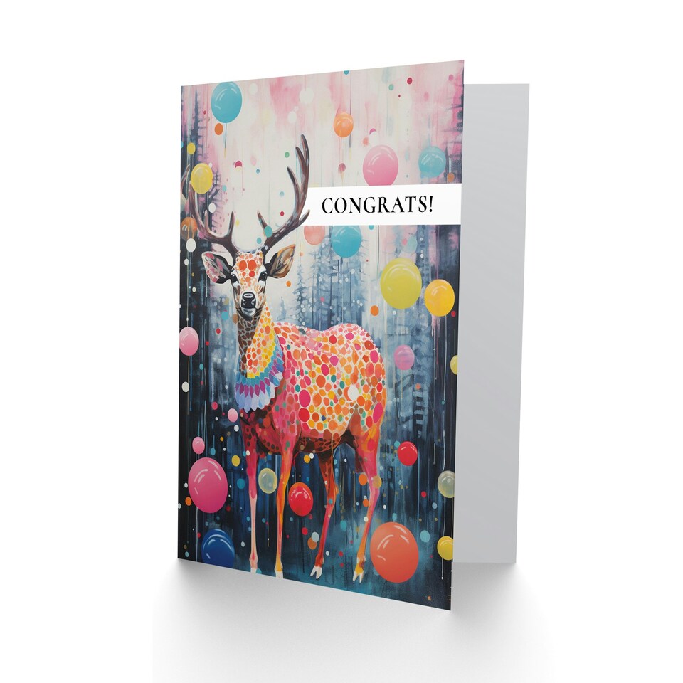 image 1 of Magical Colourful Stag Congrats Congratulations Him Her Card