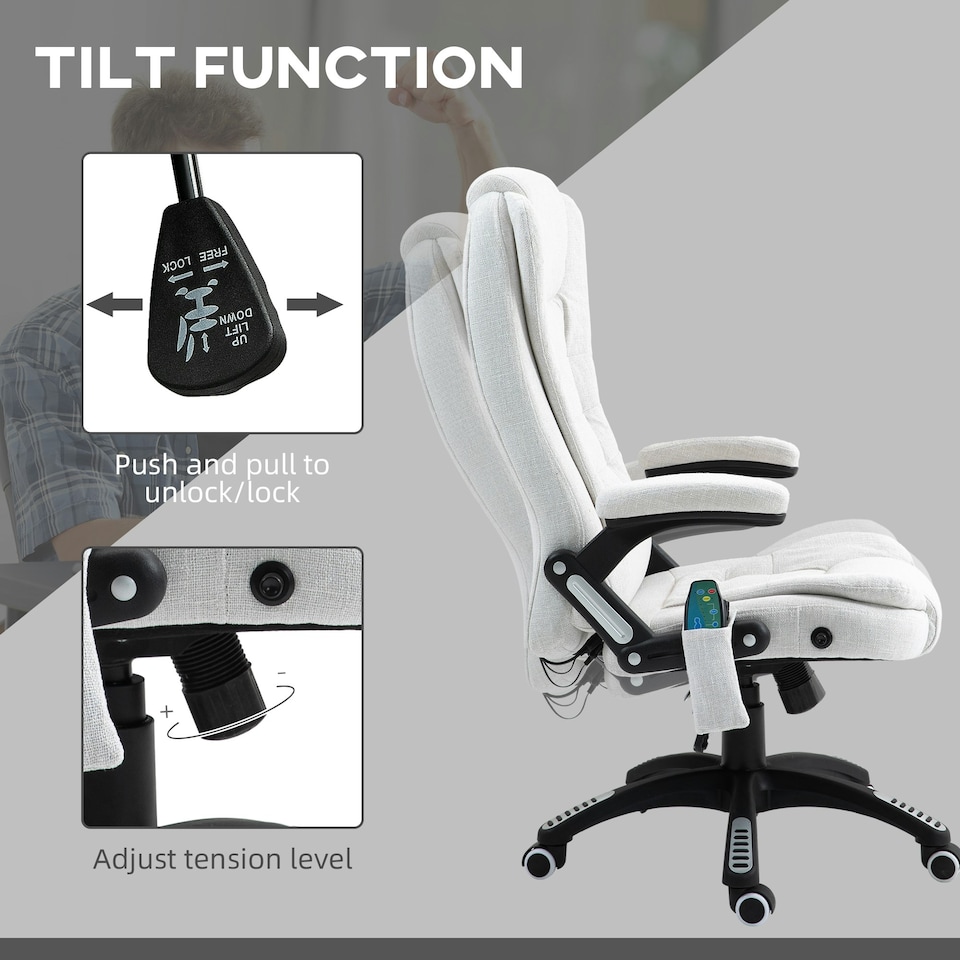 image 1 of Vinsetto Office Chair w/ Heating Massage Points Relaxing Reclining Cream White