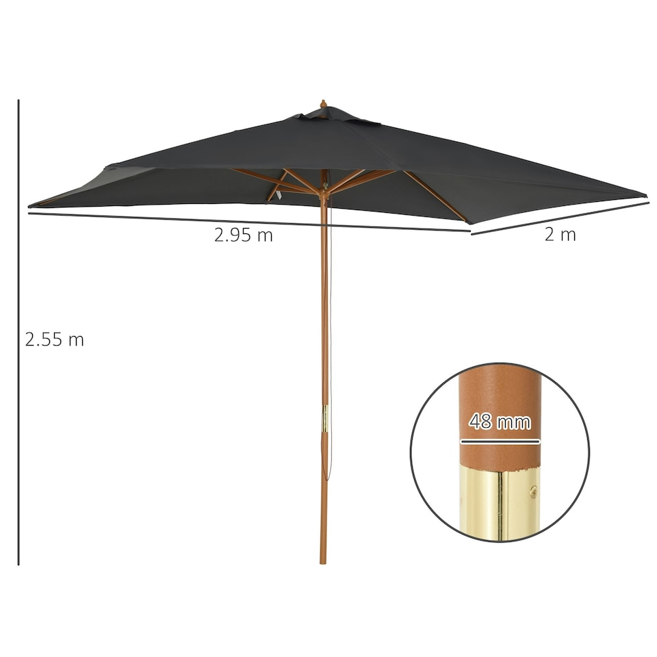 image 1 of Outsunny Wooden Garden Parasol Sun Shade Patio Umbrella Canopy Dark Grey