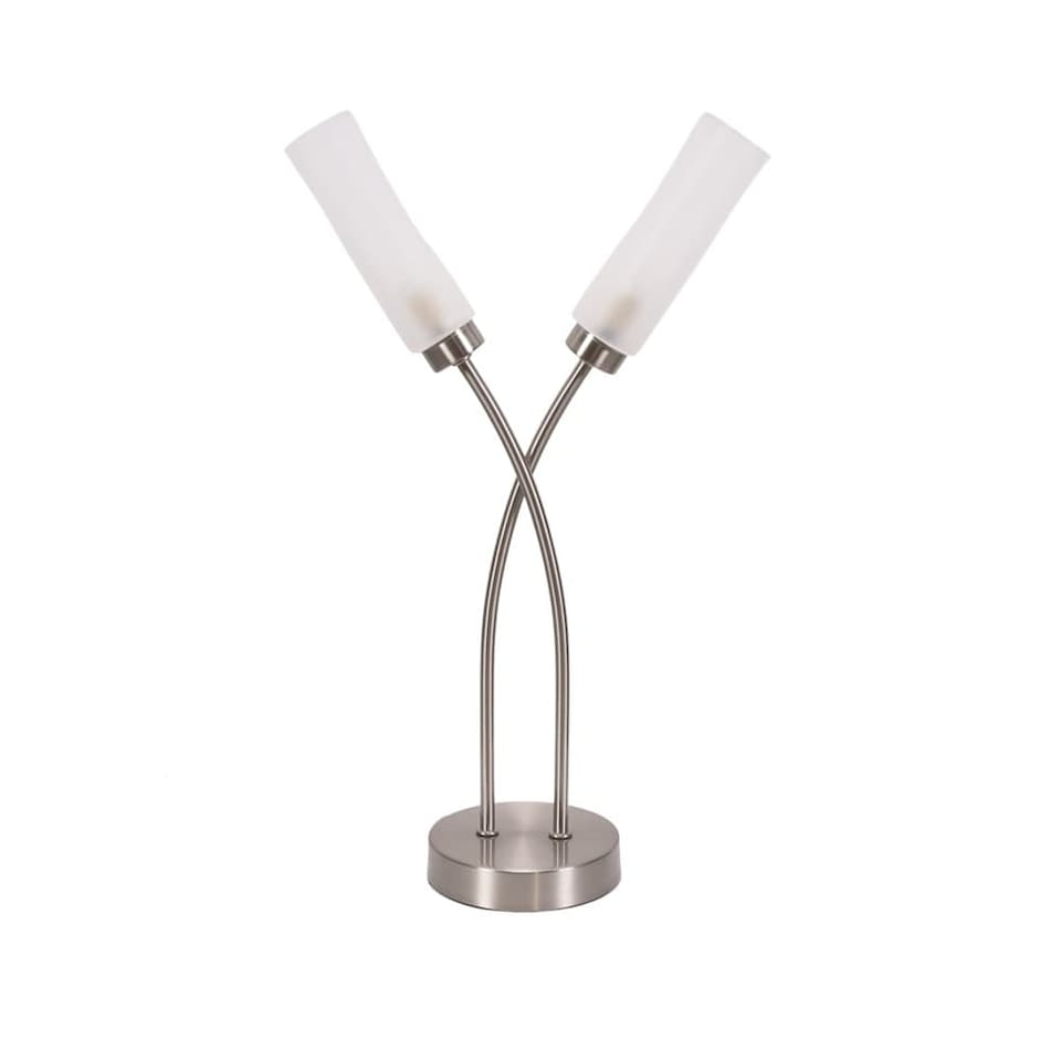 image 1 of ValueLights Maya Brushed Chrome 2 Way Curved Cross Over Reed Shaded Table Lamp with LED Bulbs | Silver