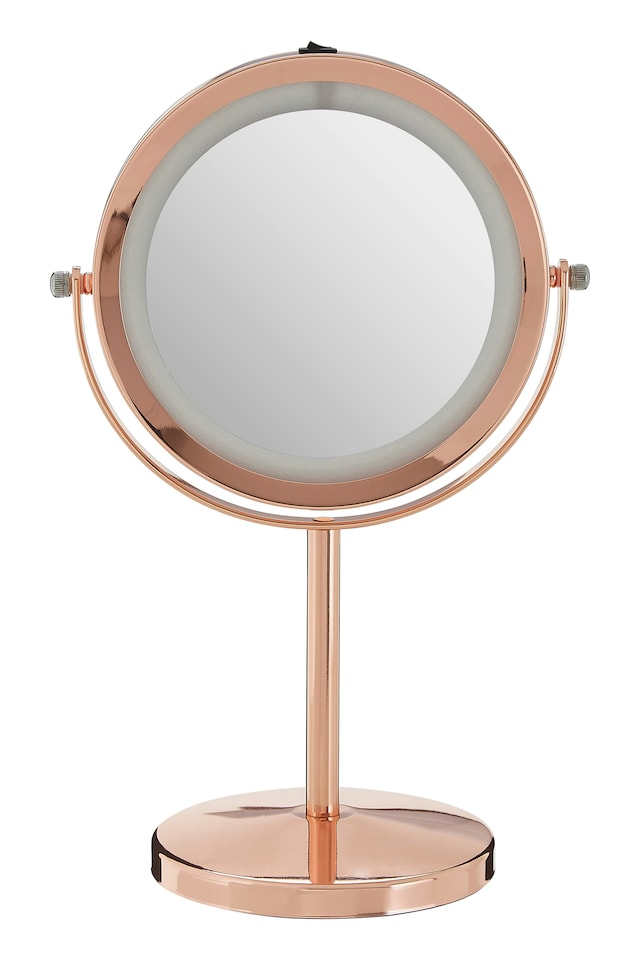 image 1 of Orsina Rose Gold LED Bathroom Mirror With Magnifier, Illuminated Mirror, Mirror With LED Lights & Adjustable Stand