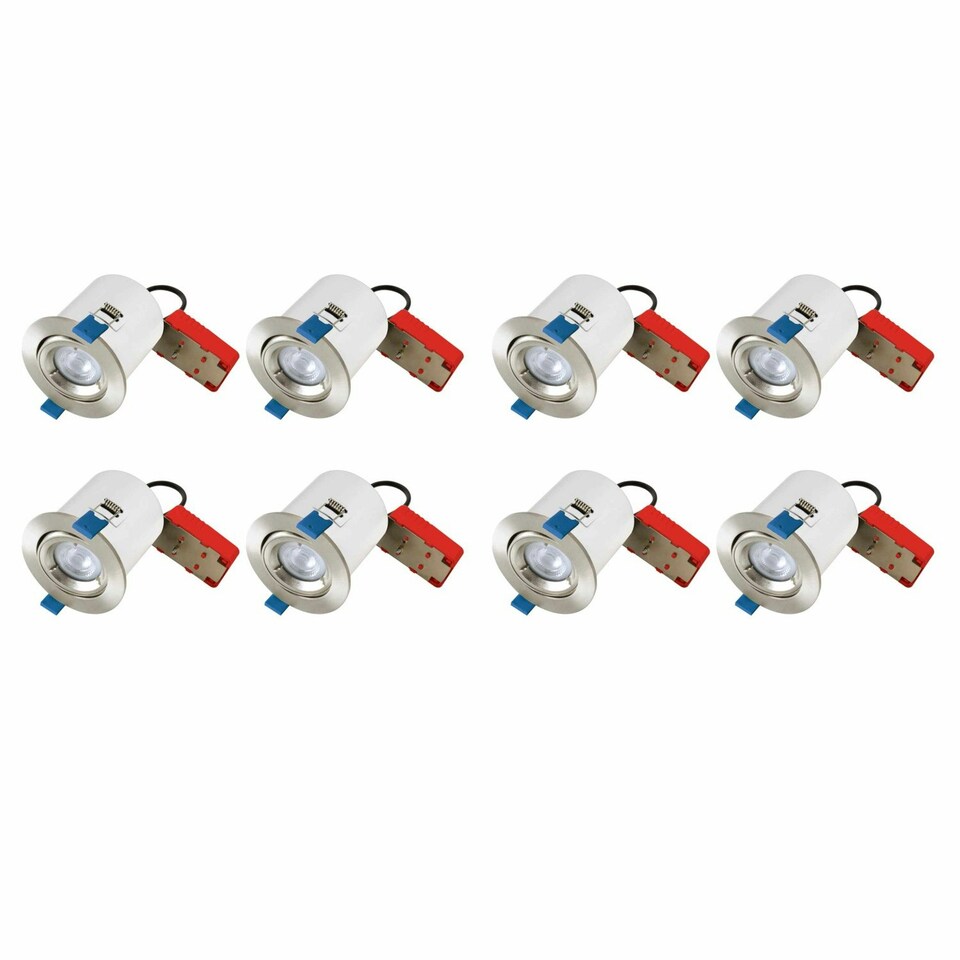 image 1 of First Choice Lighting Set of 8 Fire Rated Downlights Satin Chrome Tilt Fire Rated Recessed Downlights Chrome