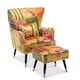 image 1 of Fabric Gold Patchwork Victoria Accent Wingback Chair with Footstool