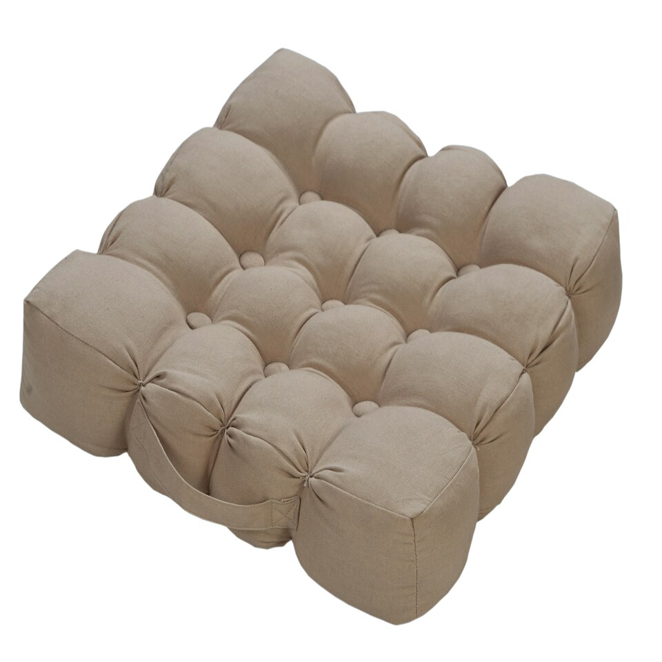 image 1 of Quilted Button Seat Pad Cushion Booster 100% Cotton Cover 45cm Square Grey