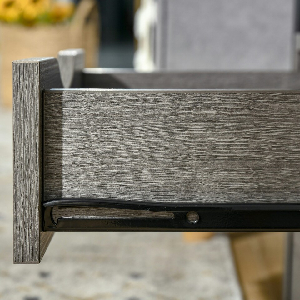 image 1 of HOMCOM End Table Bedside Desk Slim Storage Cabinet with Shelf Grey Grey