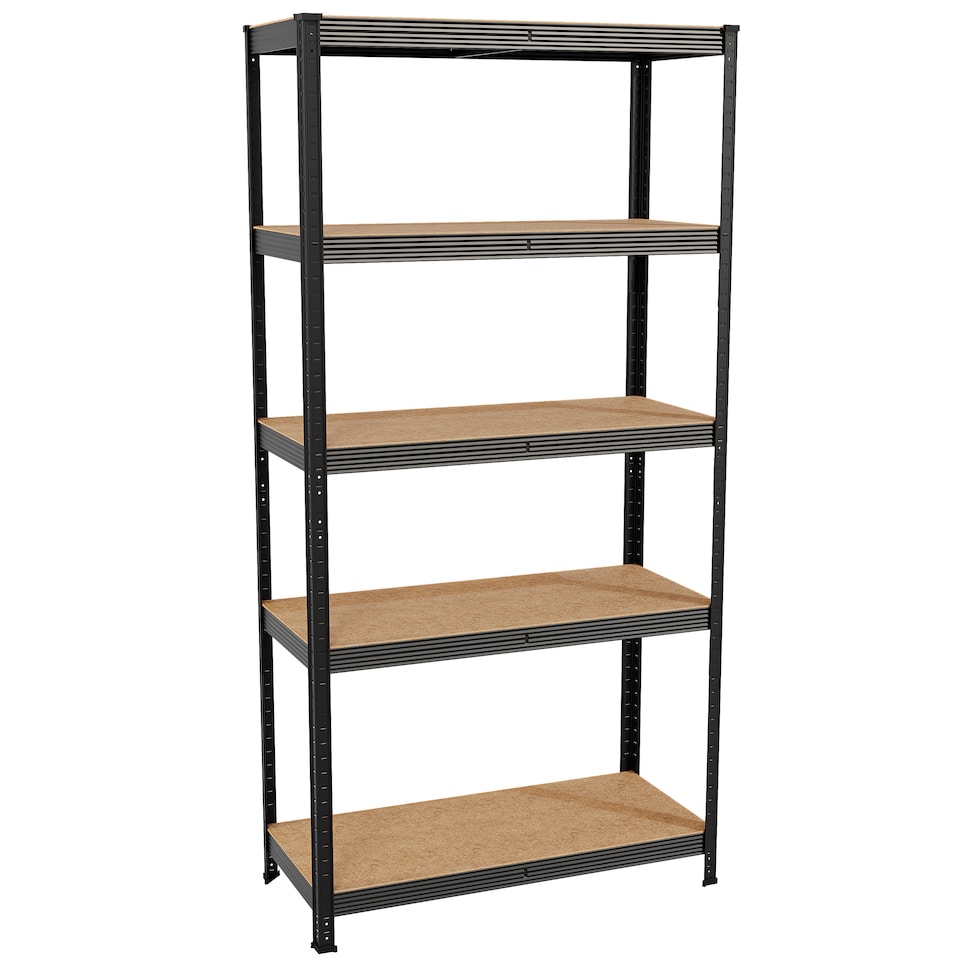 image 1 of Home Vida 5 Tier Heavy Duty Garage Shelves Adjustable Steel Shelving Storage Units - Holds Upto 875kg - Black - 1 Bay
