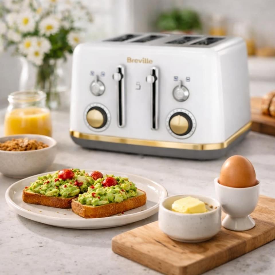 image 1 of Breville Mostra VTT937 4-Slice Toaster Stainless Steel White