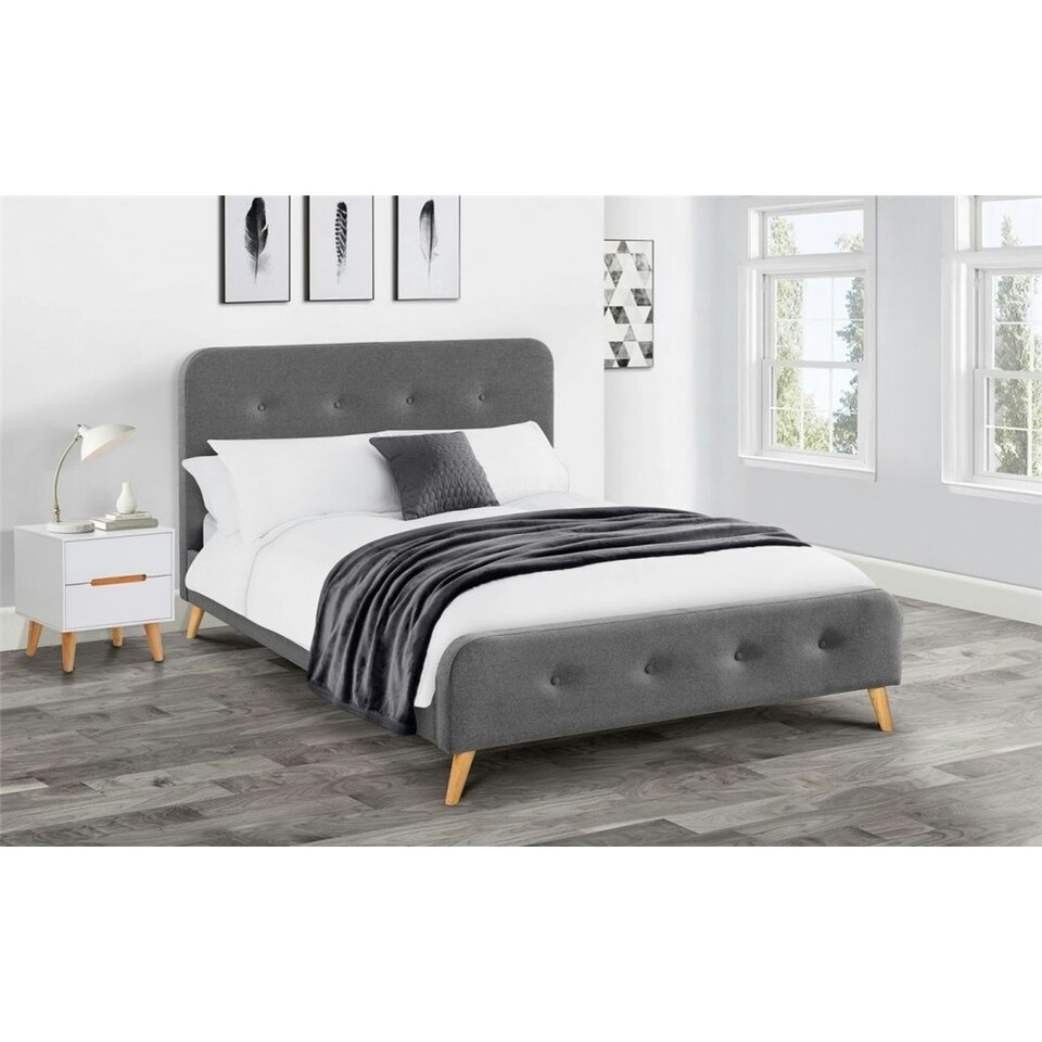 image 1 of Grey Linen Curved Retro Fabric Bed - King 5ft (150cm)