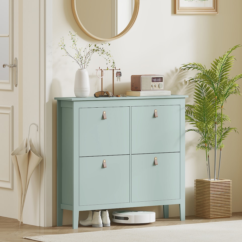 image 1 of HOMCOM 4 Drawer Shoe Cabinet with Flip Doors, Narrow Shoe Storage Cabinet with Removable and Adjustable Shelves, 20 Pairs Footwear Cupboard for Hallway, Entryway, 105 x 24 x 95.5 cm, Green | Green | 1