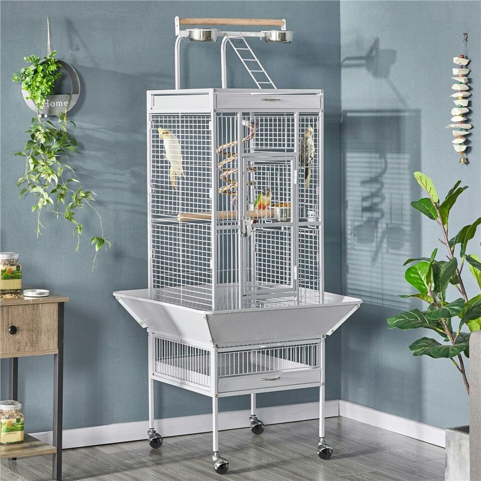 image 1 of Yaheetech 156 cm Tall Play Top Rolling Metal Bird Cage White