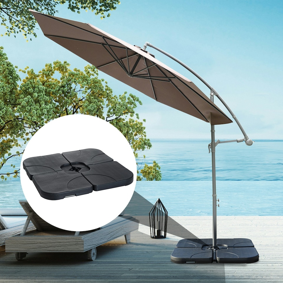 image 1 of Outsunny 4 Pieces Banana Parasol Base Stand Water & Sand Filled Weights, Black
