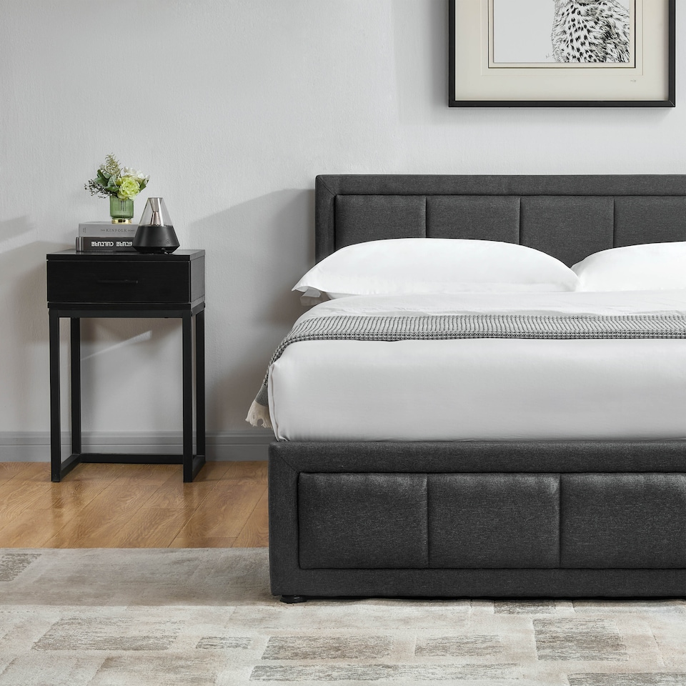 image 1 of Vida Designs Vanita 4ft6 Double Ottoman Bed Storage Fabric Upholstered, Dark Grey, 135 x 190cm