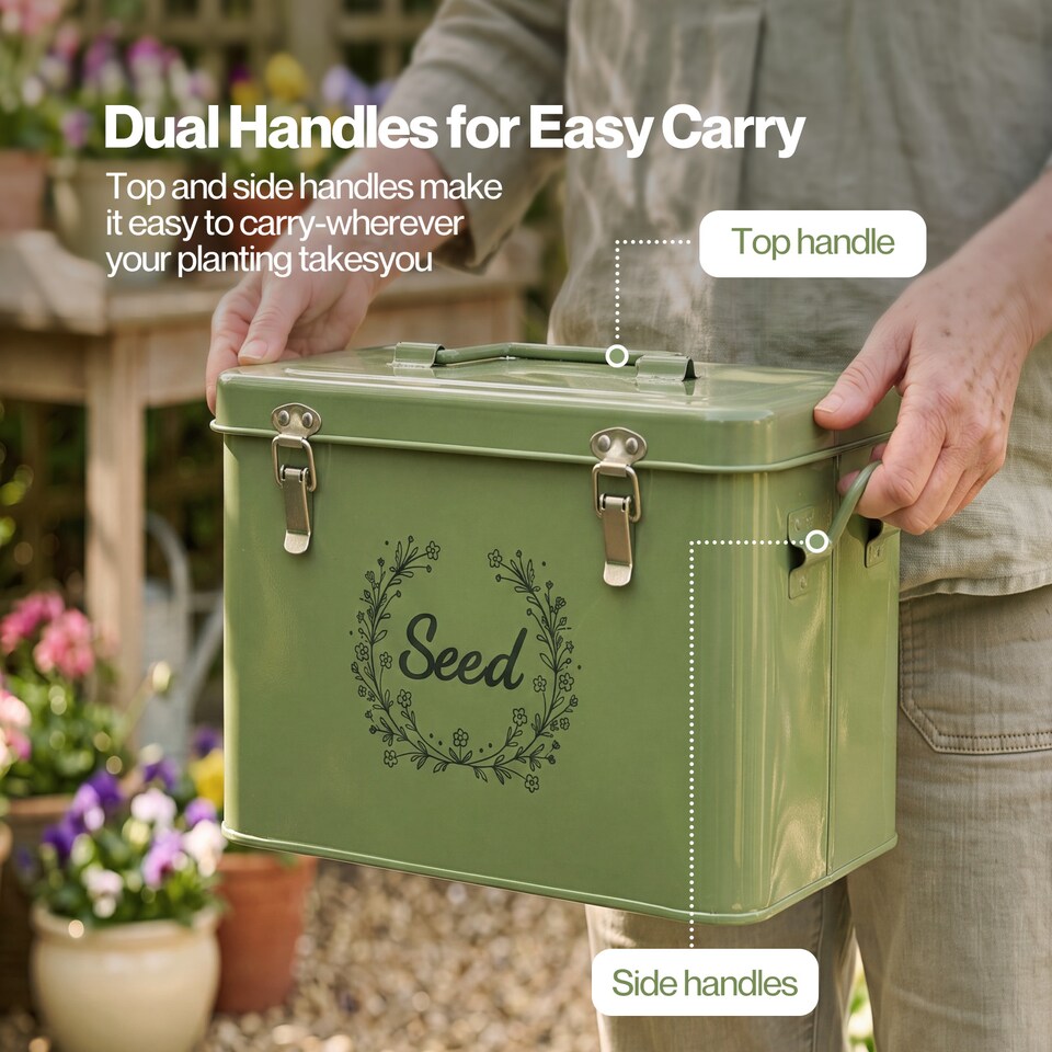 image 1 of TOQUE Seed Storage Box Organiser 3 Compartment Metal Seed Storage Green