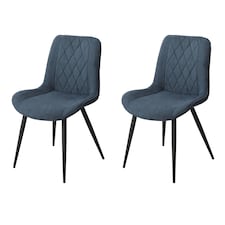 Pair of Aspen Cord Fabric Diamond Stitch Dining Chairs with Curved Seat and Black Tapered Metal Legs | Blue | Blue | 1
