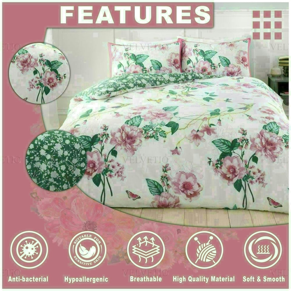 image 1 of Delsie Floral Printed Duvet Cover Set Reversible Polycotton Beddings Multi | Double