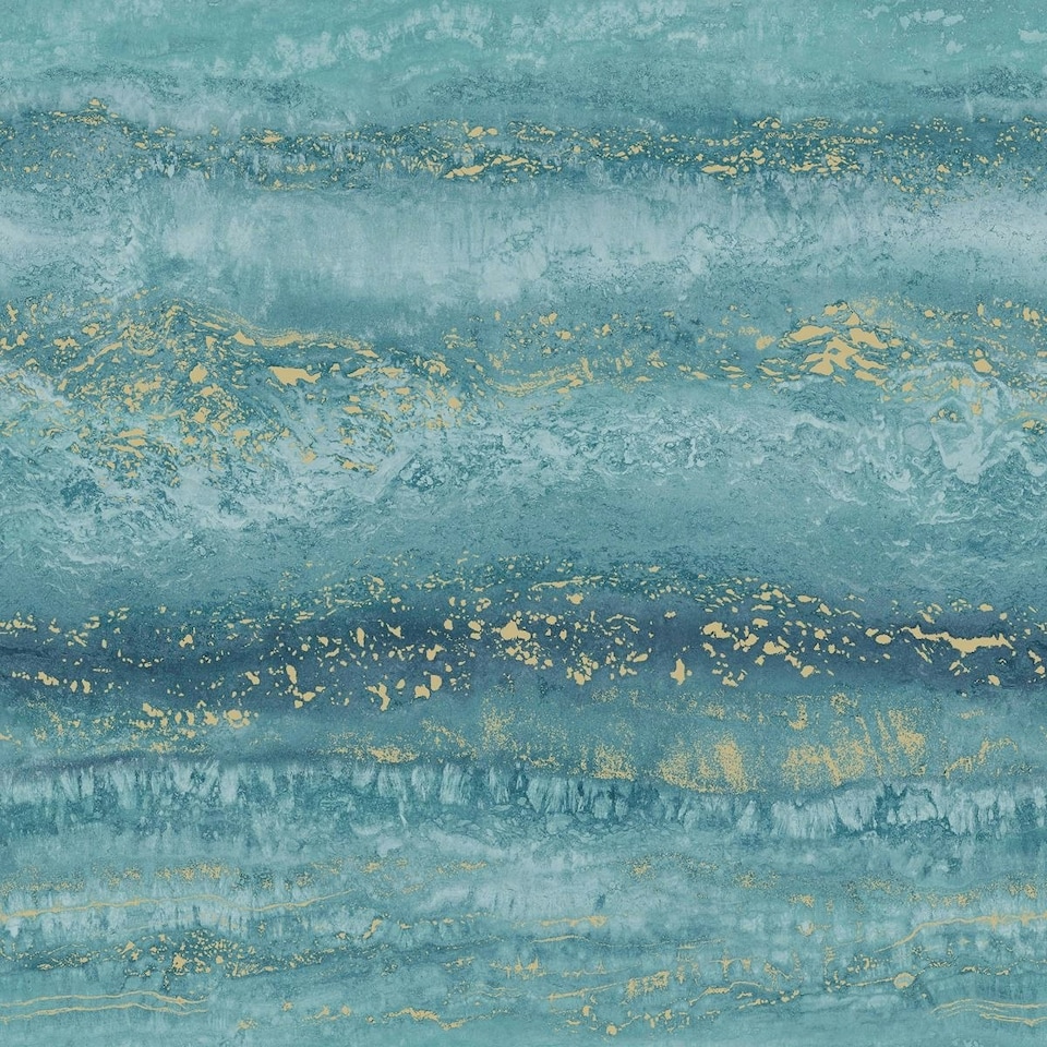 image 1 of Muriva Semper Marble Effect Wallpaper - Teal/Gold - 10m x 53cm Green