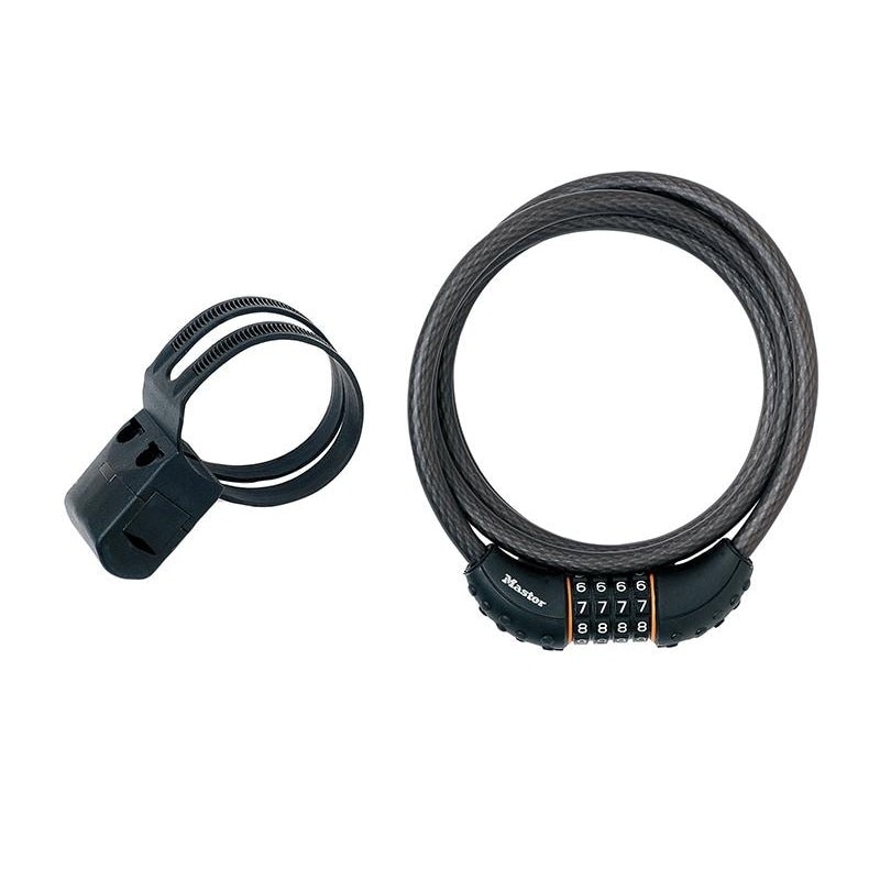 Master Lock Black Braided Steel Combination Cable 1.8m X 10mm - Multi Colour - One Size