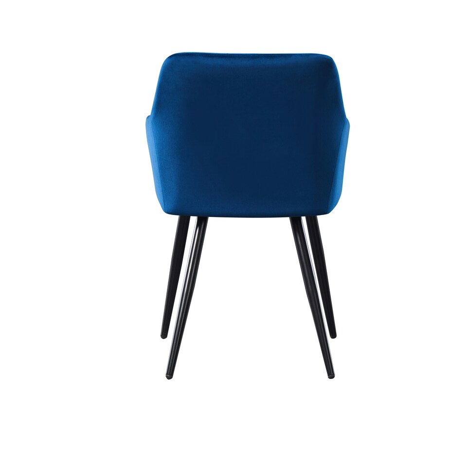 image 1 of Set of 2 Camden Modern Velvet Dining Chairs with Armrests, Quilted Design & Black Metal Legs Blue