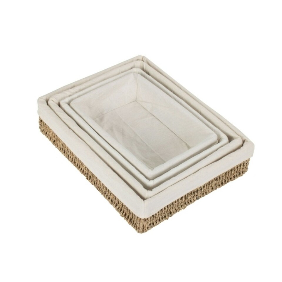 image 1 of Set of 4 Lined Rectangular Seagrass Tray Brown | Brown
