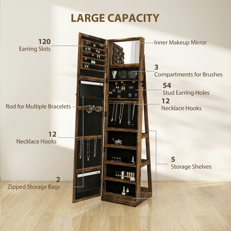 image 1 of HOMCOM Jewelry Cabinet Full Length Mirror Swivel Lockable Jewelry Organiser | Multi