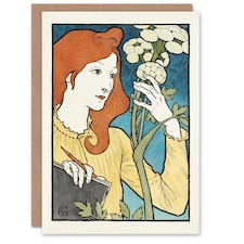 Eugene Grasset Art Card Salon des Cent Woman Drawing Flower